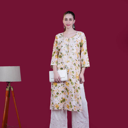 Printed Mul Cotton Chikankari Kurta