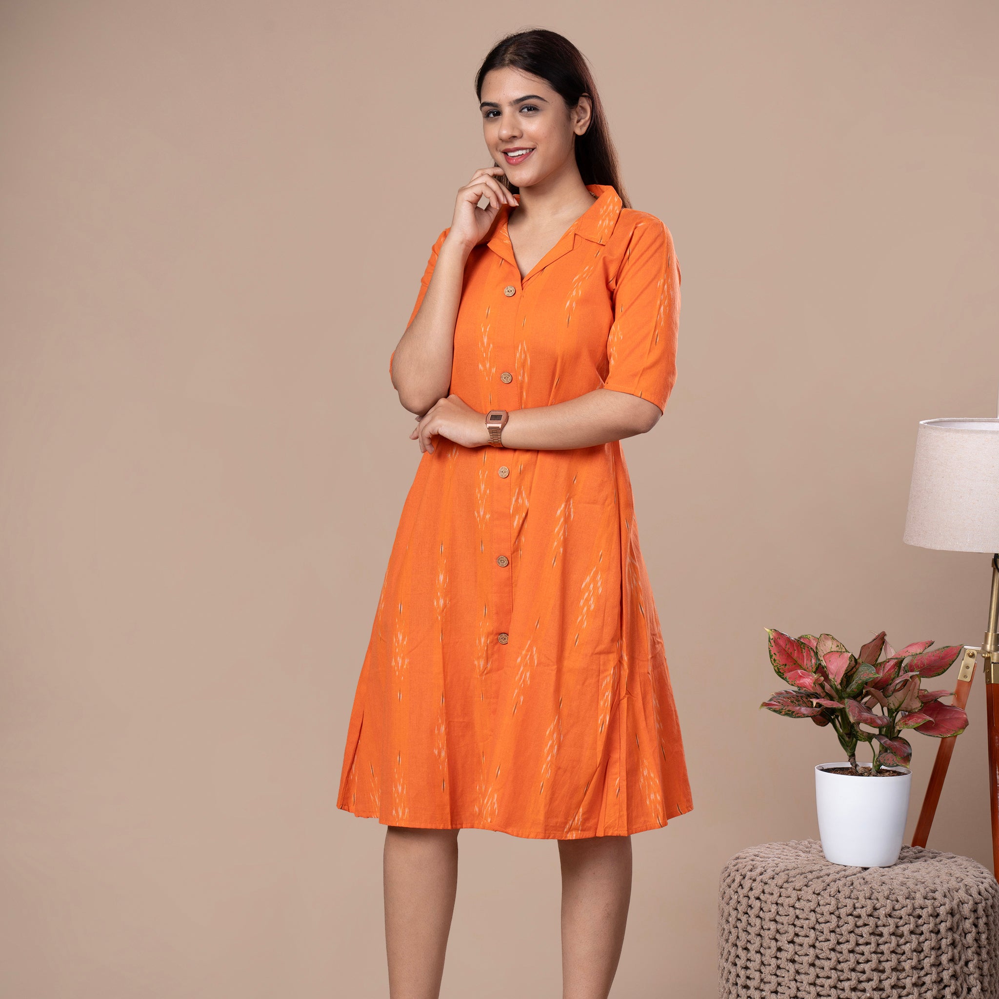 Collared One Piece Ikkat Cotton Kurta