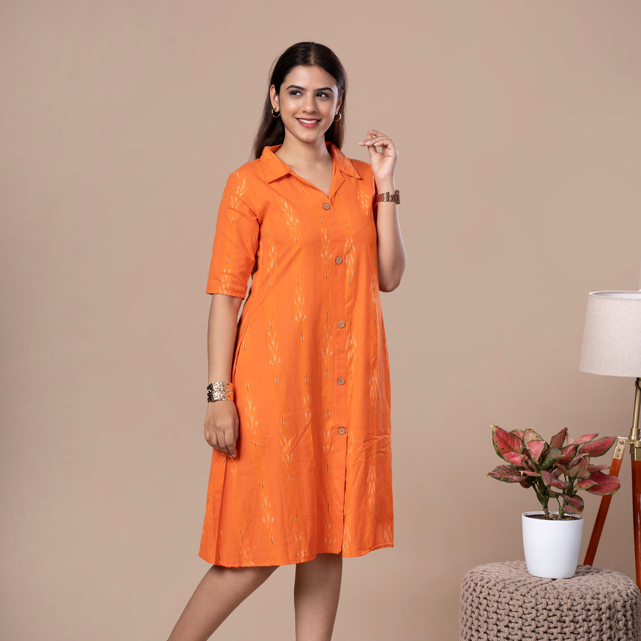 Collared One Piece Ikkat Cotton Kurta