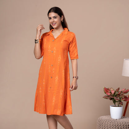 Collared One Piece Ikkat Cotton Kurta