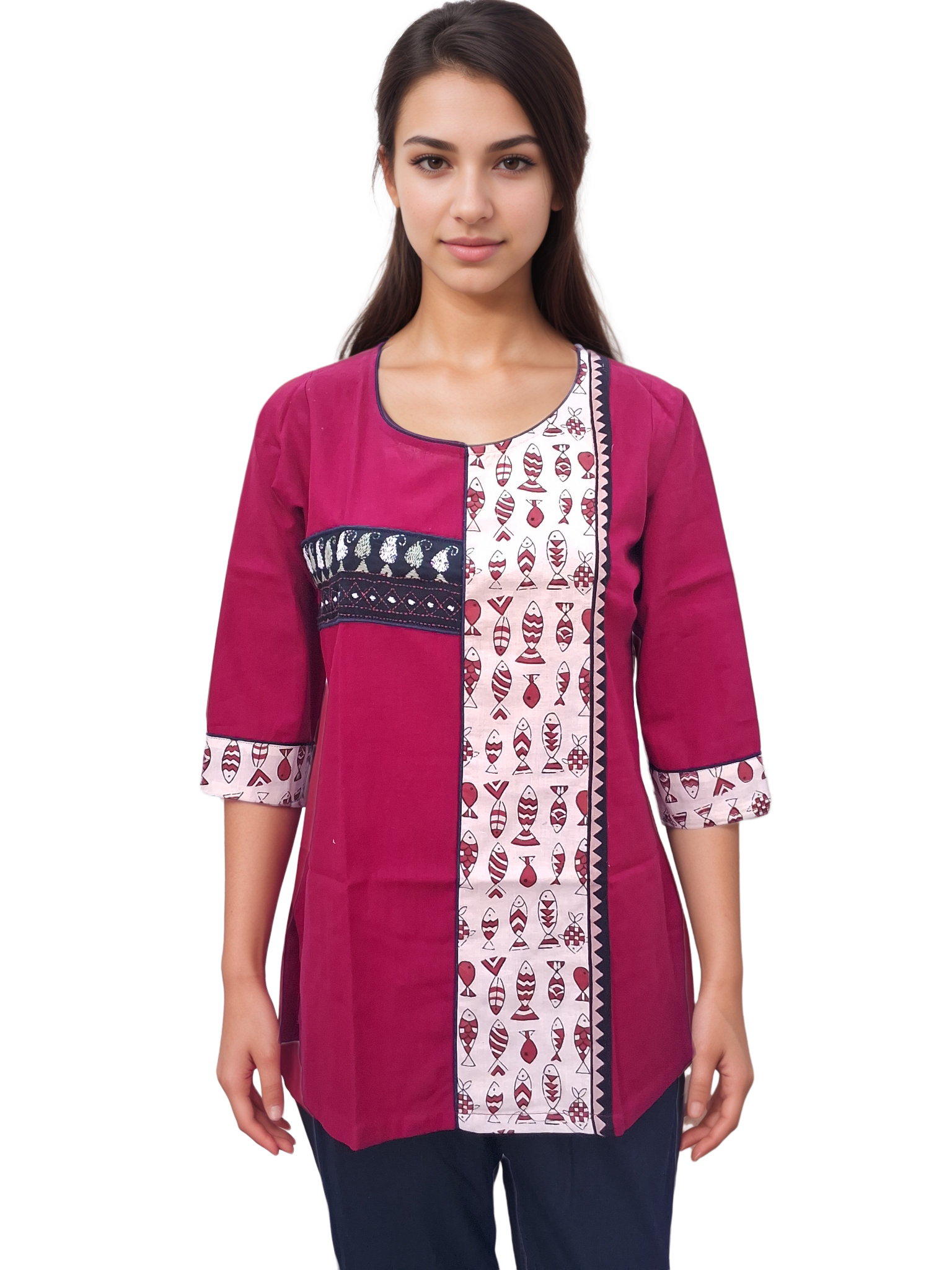 Kantha Work Cotton Designer Tunic With Dabu Patchwork