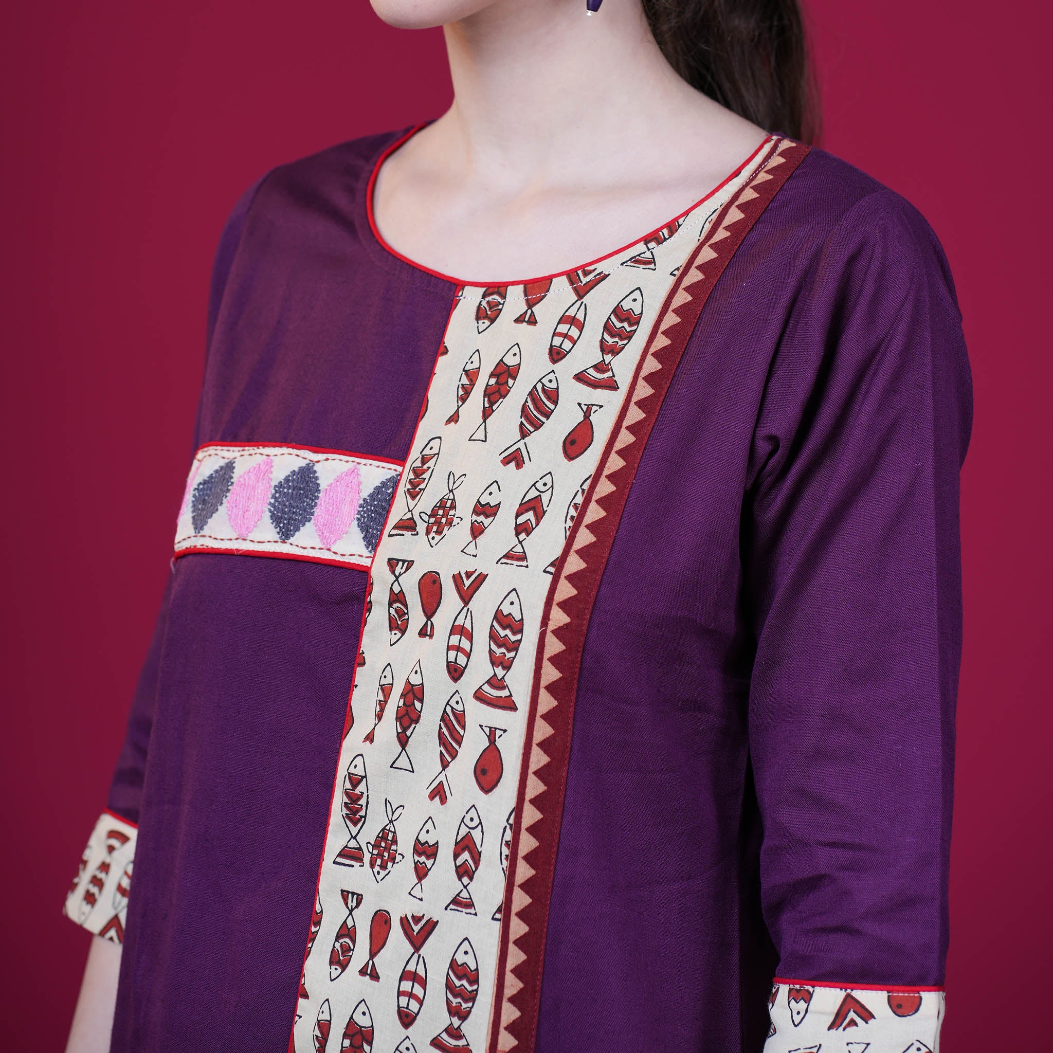 Kantha Work Cotton Designer Tunic With Dabu Patchwork