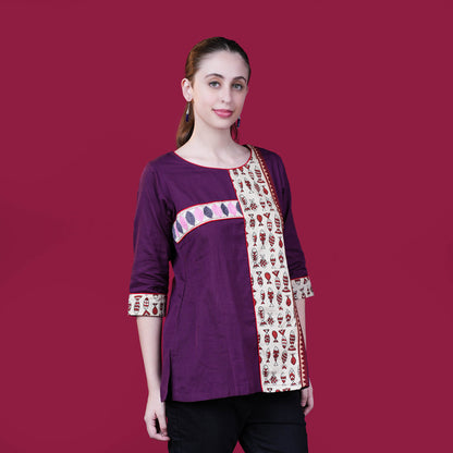 Kantha Work Cotton Designer Tunic With Dabu Patchwork