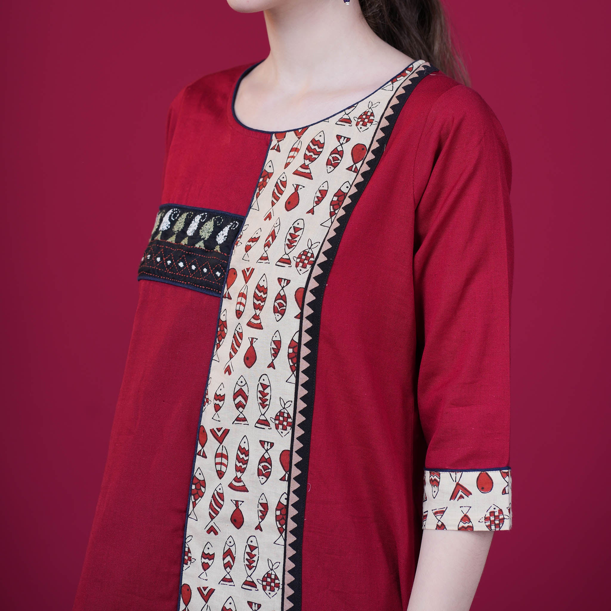 Kantha Work Cotton Designer Tunic With Dabu Patchwork