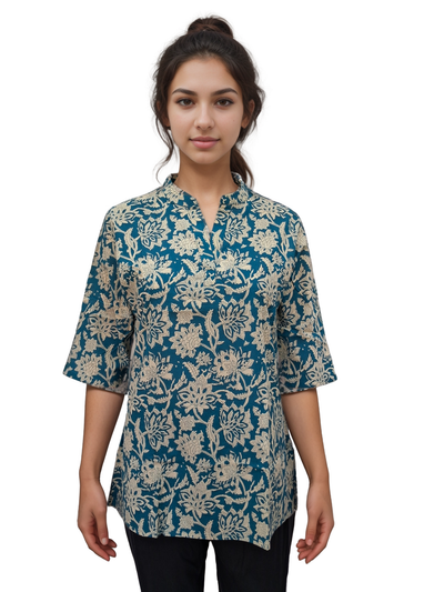 Printed Cotton Tunic - Blue
