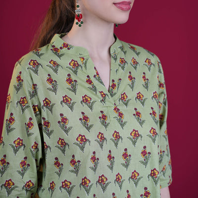 Printed Cotton Tunic - Light Green