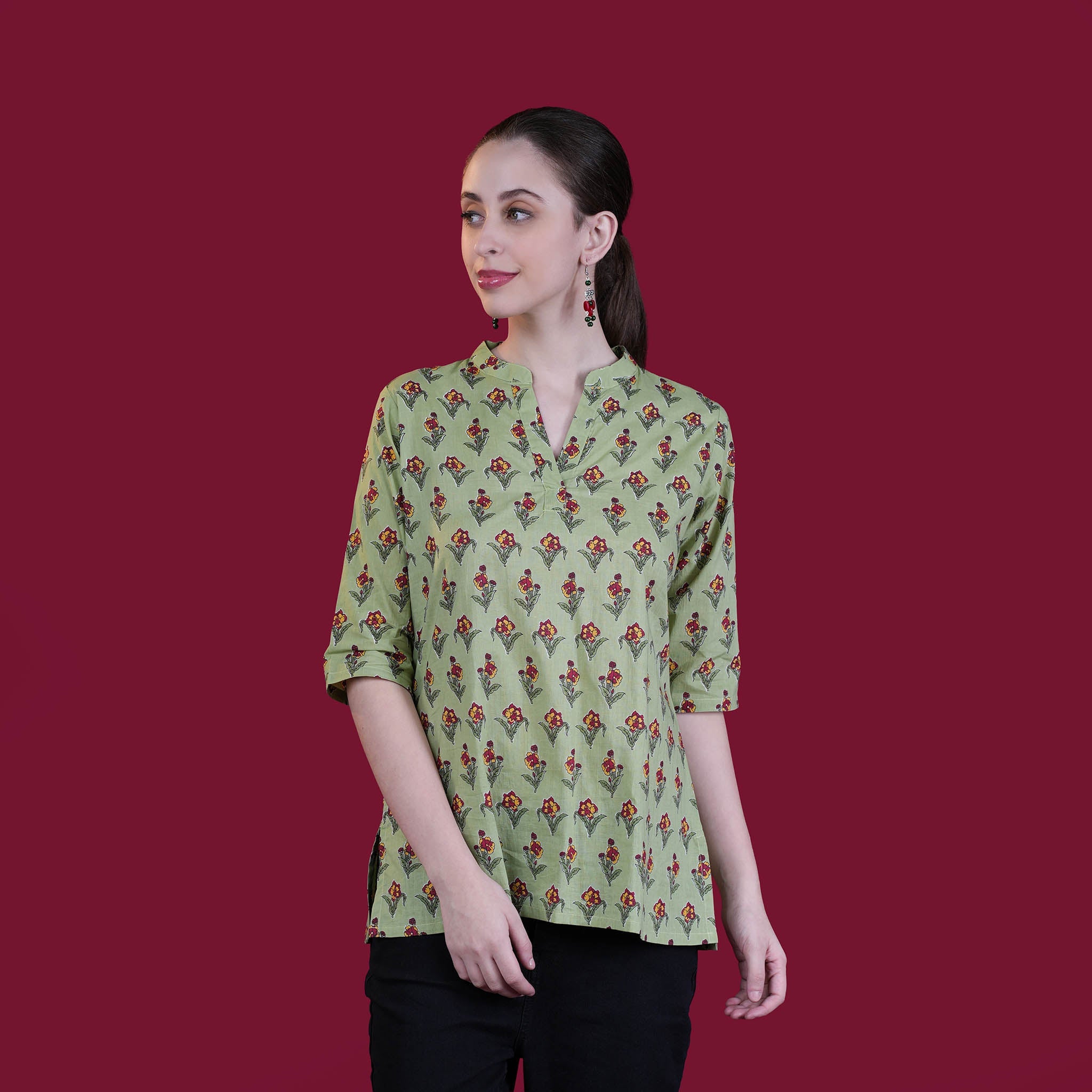 Printed Cotton Tunic - Light Green