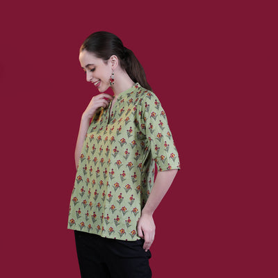 Printed Cotton Tunic - Blue