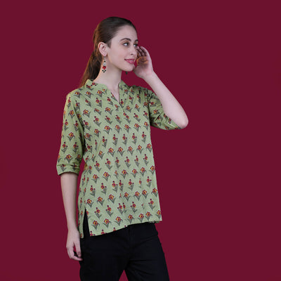 Printed Cotton Tunic - Light Green