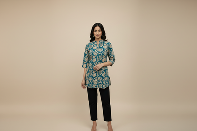 Printed Cotton Tunic - Blue