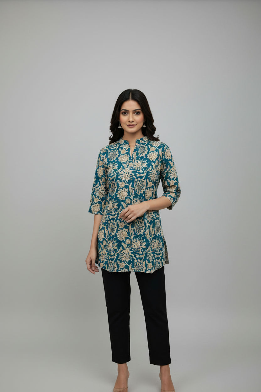 Printed Cotton Tunic - Blue