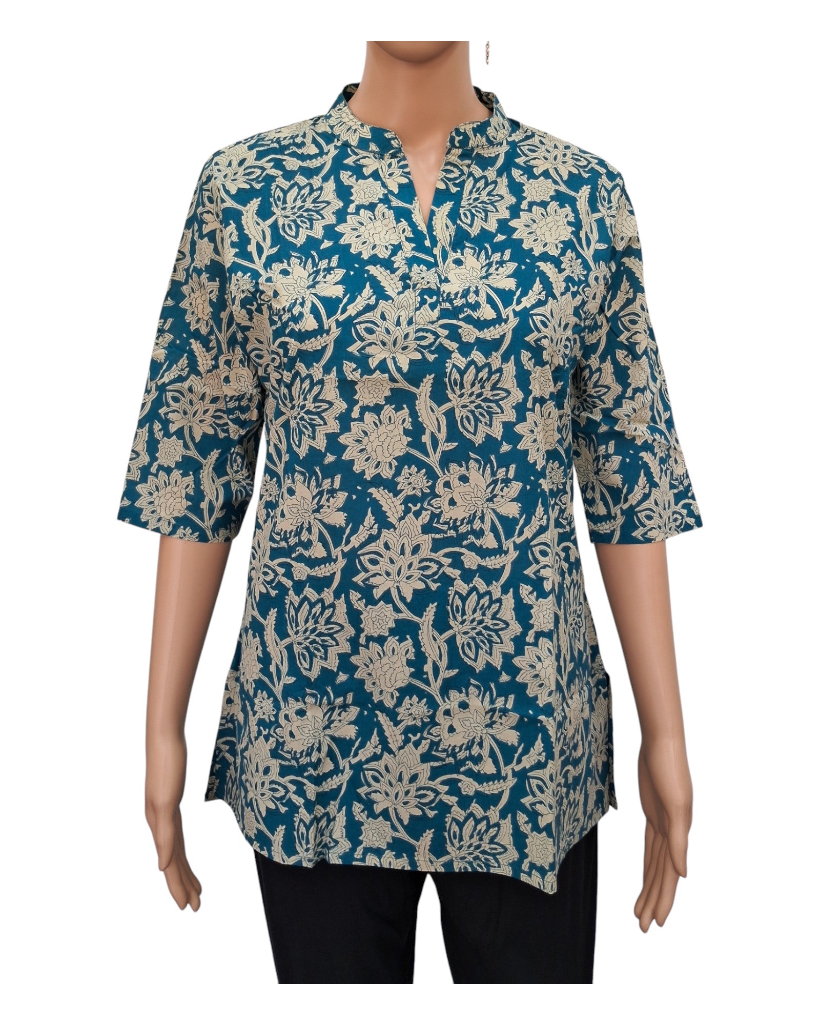 Buy Printed Cotton Tunic in blue – Tvahra