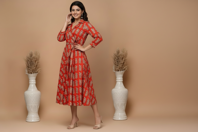 Bagru Print Cotton One Piece Dress