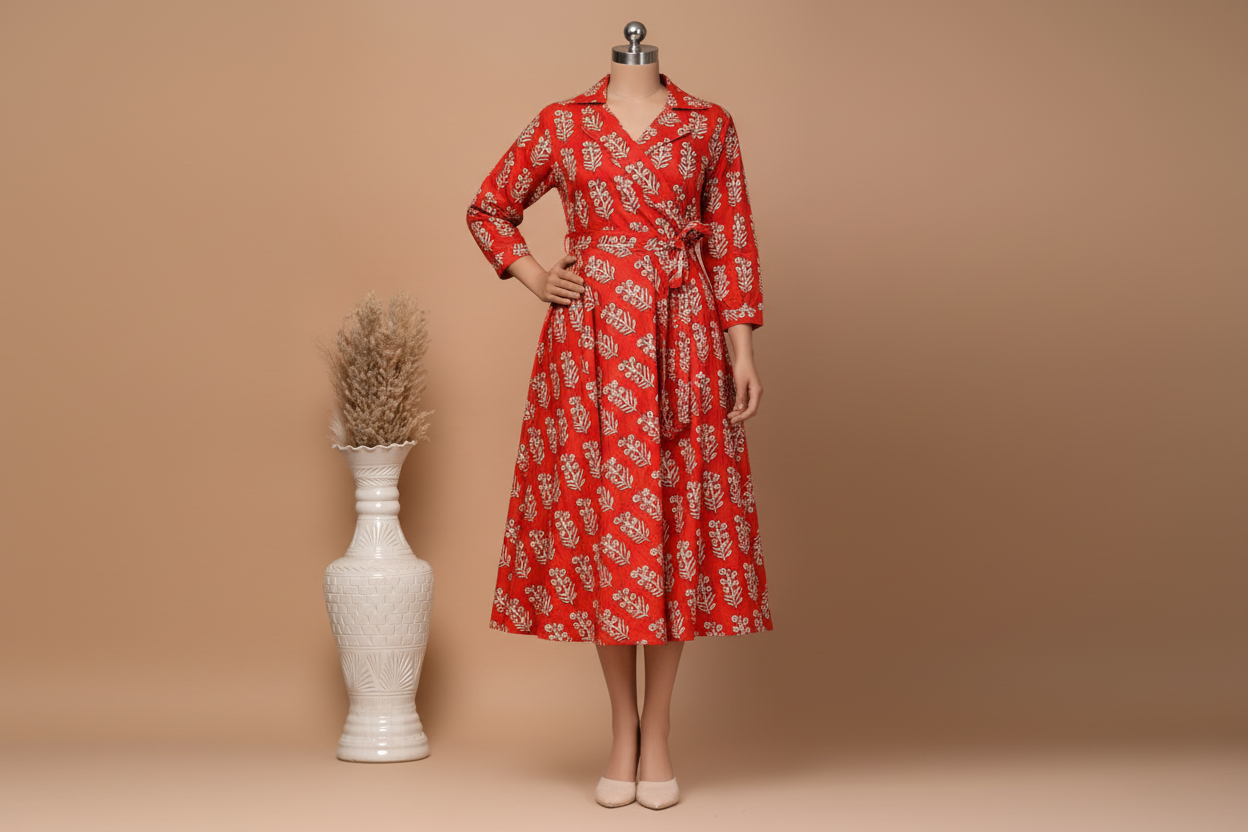 Bagru Print Cotton One Piece Dress