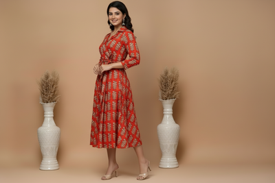 Bagru Print Cotton One Piece Dress