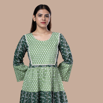 Bagru Print Cotton One Piece Frill Dress