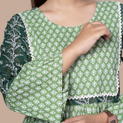 Bagru Print Cotton One Piece Frill Dress