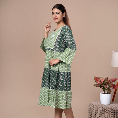 Bagru Print Cotton One Piece Frill Dress