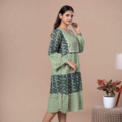 Bagru Print Cotton One Piece Frill Dress