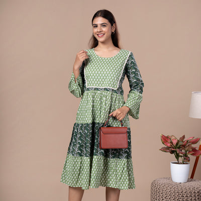 Bagru Print Cotton One Piece Frill Dress