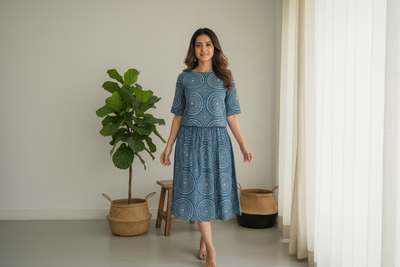 Indigo Cotton Skirt And Top Co-Ord Set