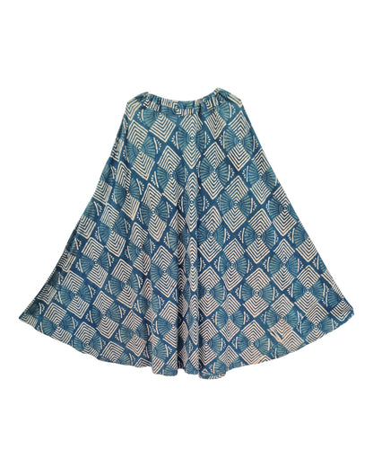 Indigo Dabu Print Cotton Skirt