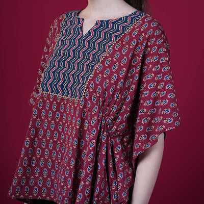 Free Style Loose Fit Crop Top With Panel - Red