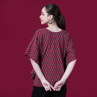 Free Style Loose Fit Crop Top With Panel - Red