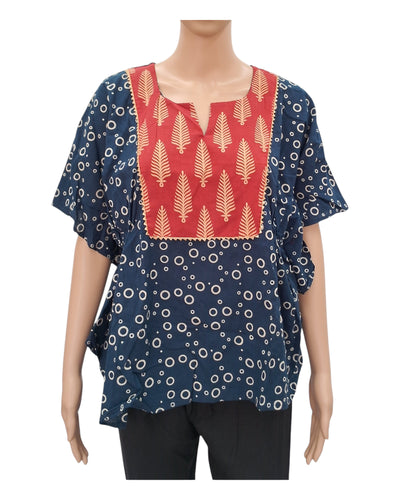 Free Style Loose Fit Crop Top With Panel - Blue