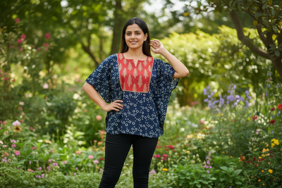 Free Style Loose Fit Crop Top With Panel - Blue