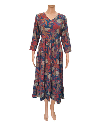Buy Digital Floral Print Rayon Crepe One Piece Dress in blue – Tvahra