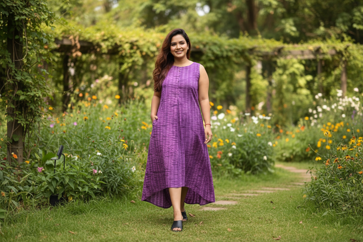 Shibori Tie Dye Sleeveless Cotton One Piece Dress