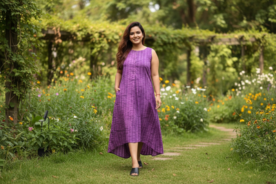 Shibori Tie Dye Sleeveless Cotton One Piece Dress