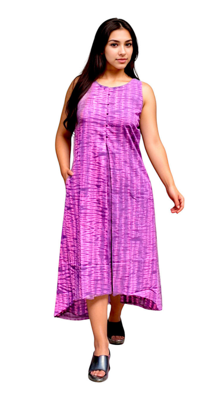 Buy Shibori Tie Dye Sleeveless Cotton One Piece Dress – Tvahra