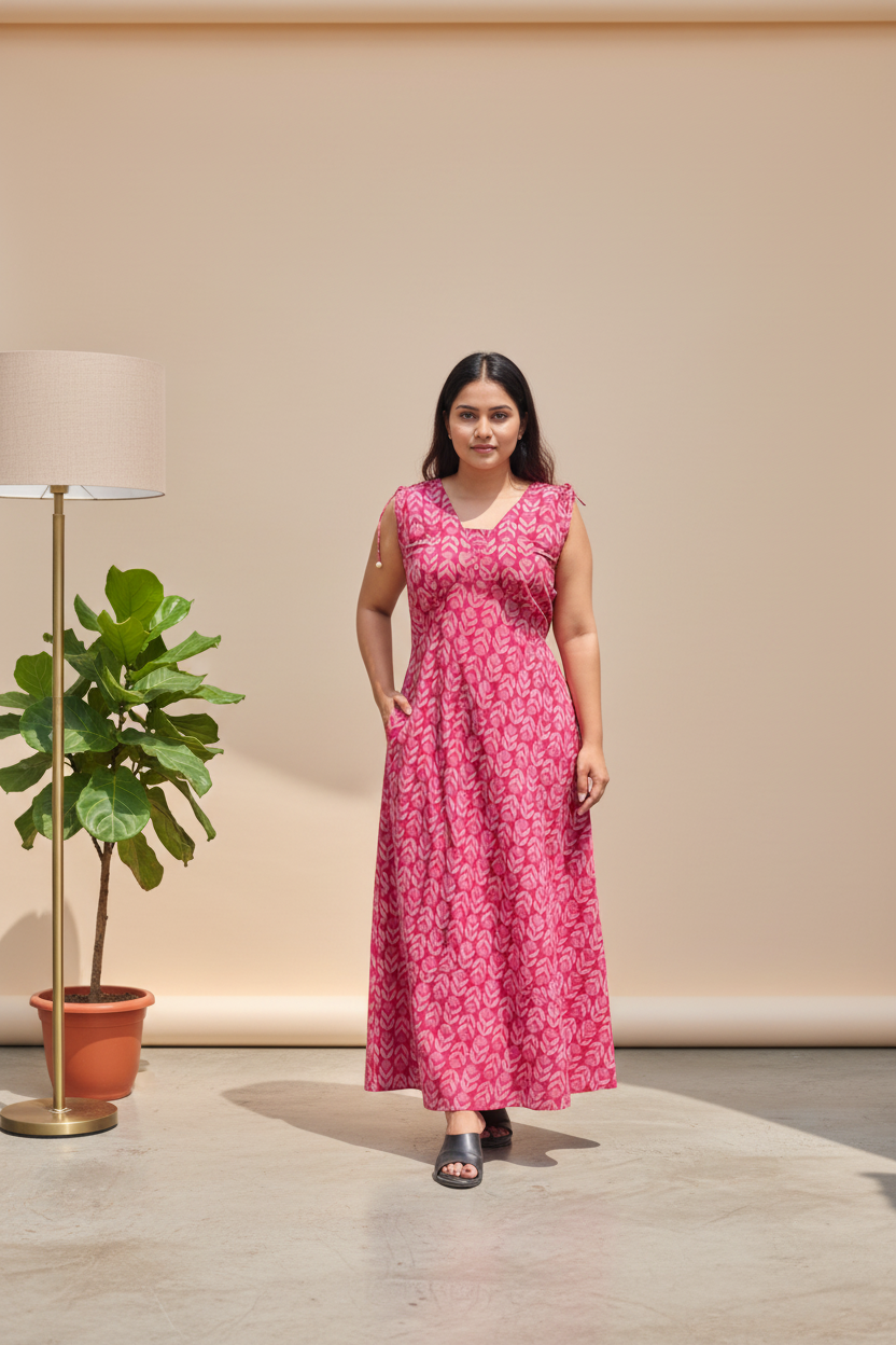 One Piece Shouler Tie Cotton Long Dress