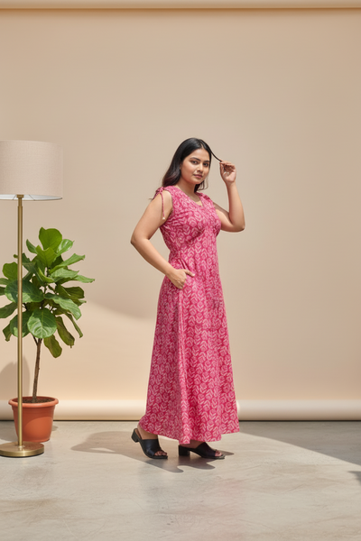 One Piece Shouler Tie Cotton Long Dress