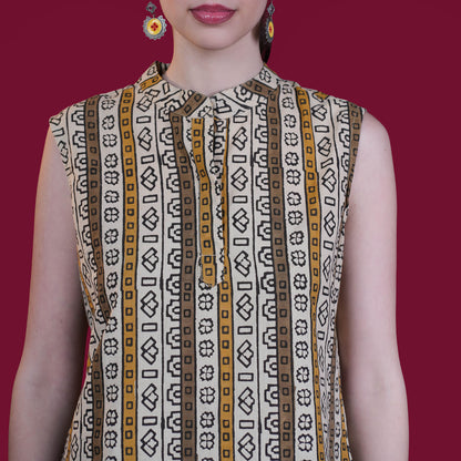 High Neck Sleeveless Cotton Short Top