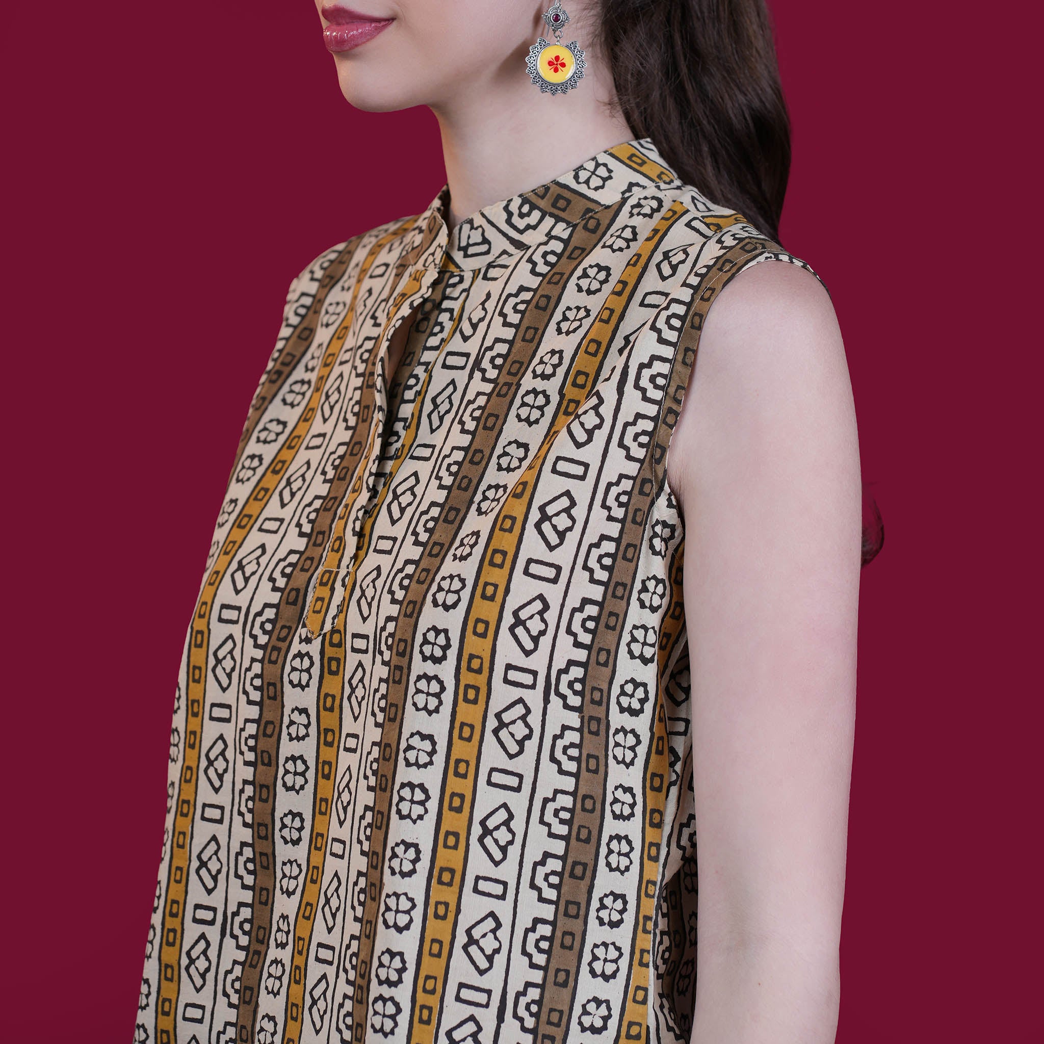 High Neck Sleeveless Cotton Short Top