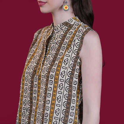 High Neck Sleeveless Cotton Short Top