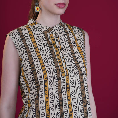 High Neck Sleeveless Cotton Short Top