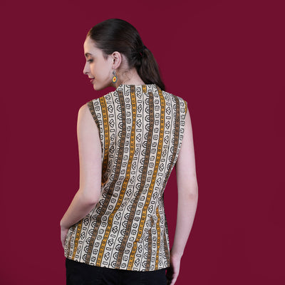 High Neck Sleeveless Cotton Short Top