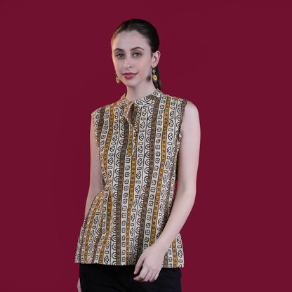 High Neck Sleeveless Cotton Short Top