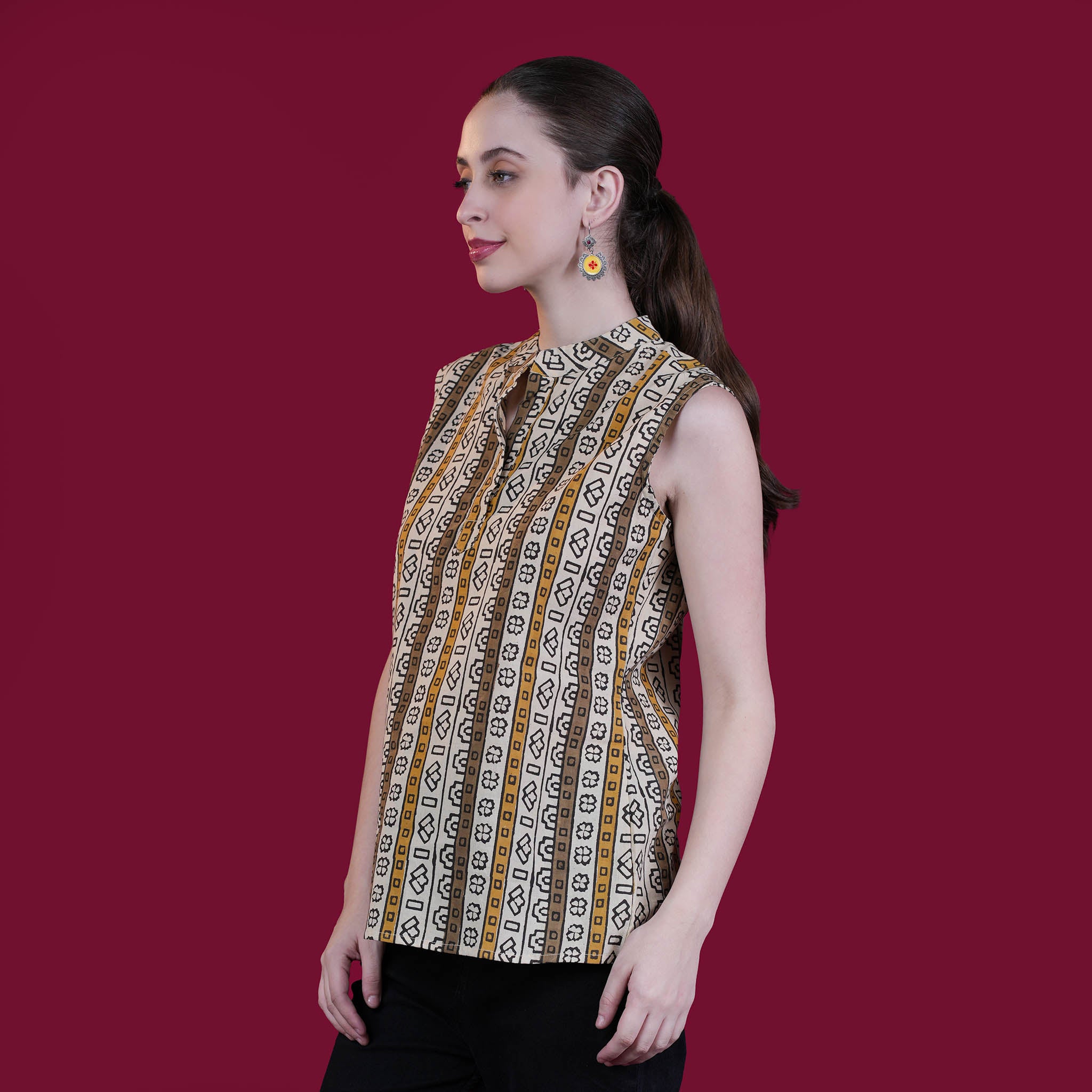 High Neck Sleeveless Cotton Short Top