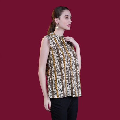 High Neck Sleeveless Cotton Short Top