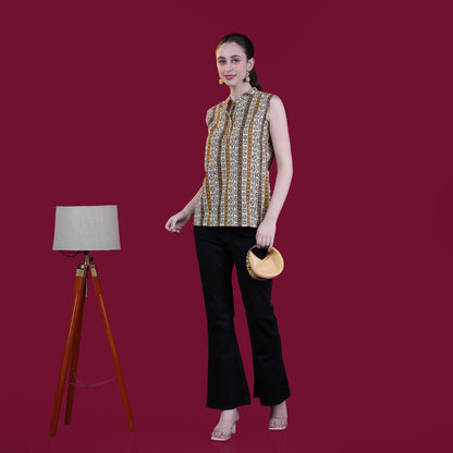 High Neck Sleeveless Cotton Short Top