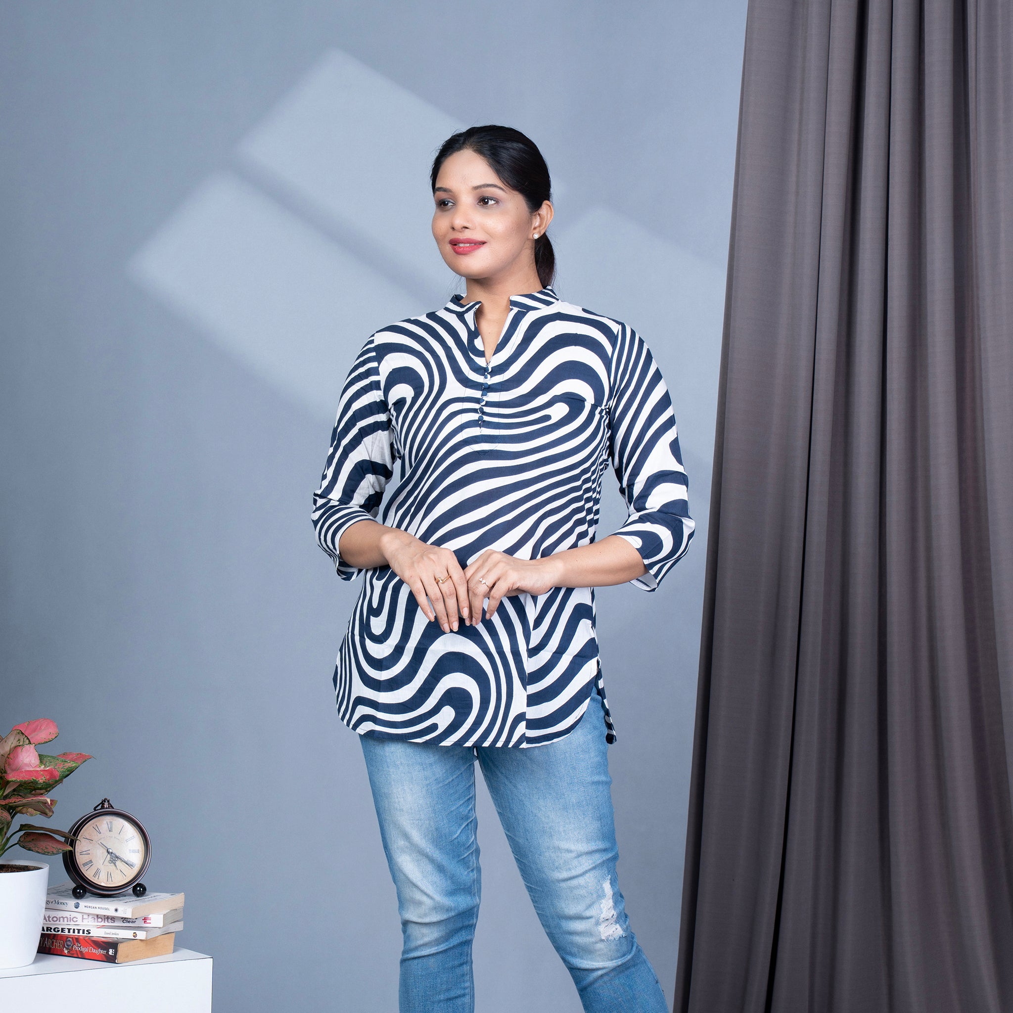 Zebra Printed Short Cotton Tunic