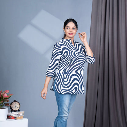 Zebra Printed Short Cotton Tunic