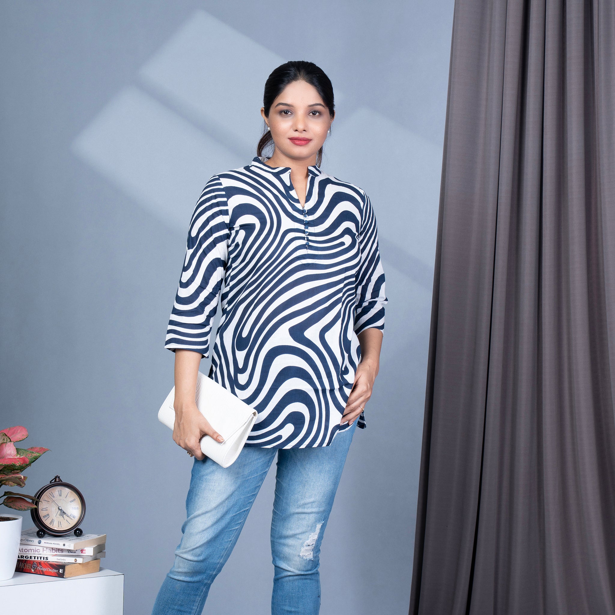 Zebra Printed Short Cotton Tunic