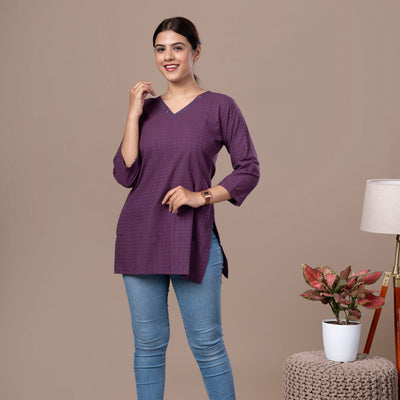 Handloom Cotton Short Kurta - Purple