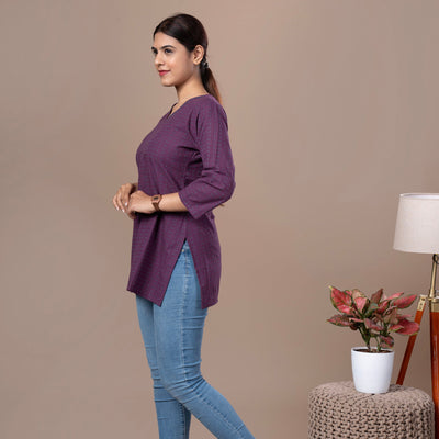 Handloom Cotton Short Kurta - Purple